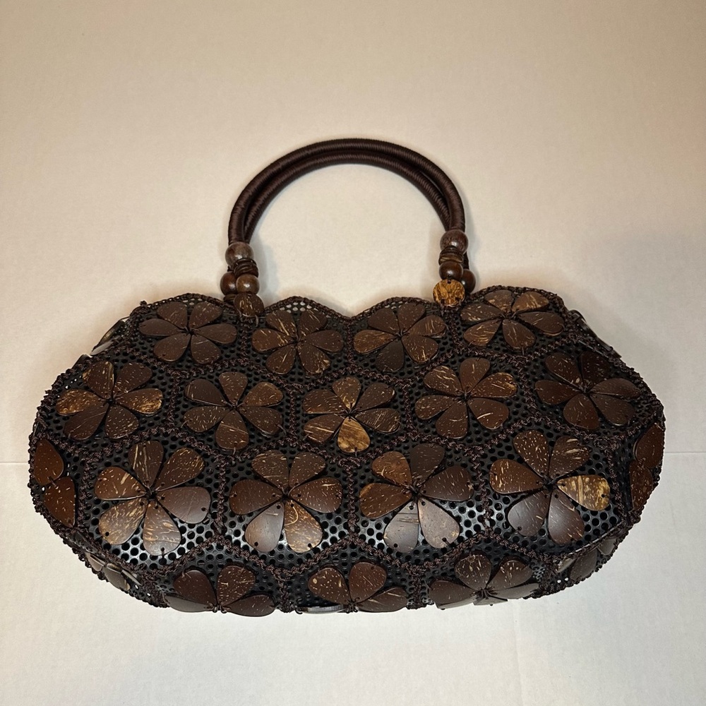 Brown Floral Coconut Shell Women Bag